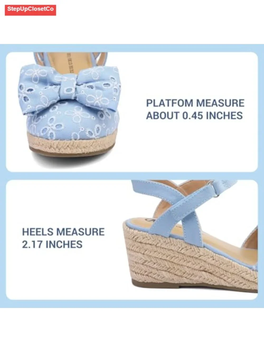 Girls Wedge Sandals with Bow Accent - Closed Toe Espadrille Dress Shoes